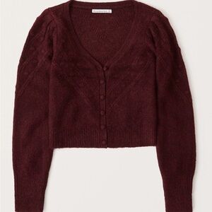 NWOT Abercrombie & Fitch Women's Burgundy Puff Sleeve Crop Cardigan